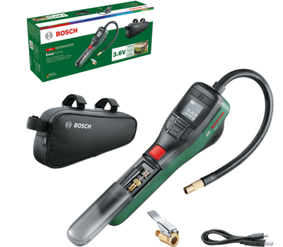 BOSCH Easypump 3.6V accu luchtpomp - voor het oppompen van banden (fiets, auto, motor) en ballen met fietstas 0603947002