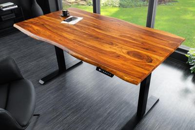 In hoogte verstelbaar bureau MAMMUT 160cm naturel Sheesham massief houten boomrand - 46810