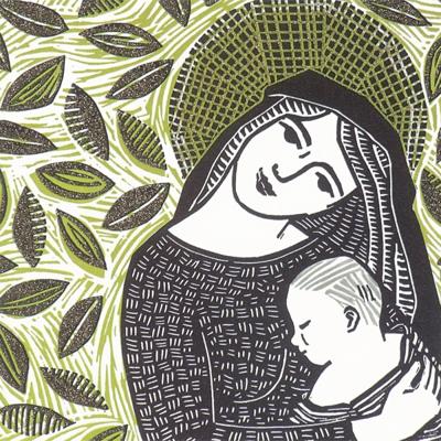 Kerstkaart - Maria met Kind Zwart/Goud (Set van 5)