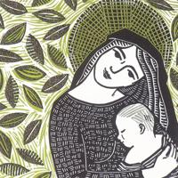 Kerstkaart - Maria met Kind Zwart/Goud (Set van 5) - thumbnail