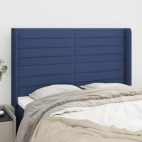 Hoofdbord met randen 147x16x118/128 cm stof blauw - thumbnail