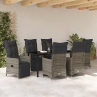 7-delige Tuin Eettafel Set met Kussens Grijs Poly Rattan - thumbnail