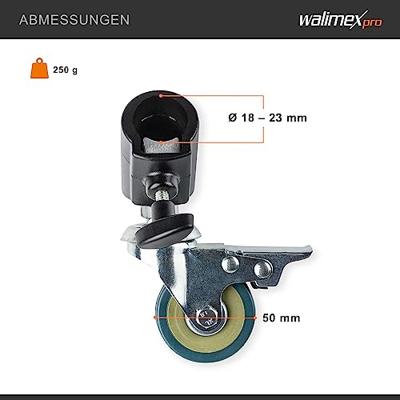 Walimex pro Statiefwielen, Pro 3-delige set, statiefwielen, volledig metaal, wielen 50 mm diameter, met rubberen loopvlak en rem, voor statiefpoten met 18-23 mm diameter, voor lichtlampen en