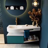 MONDIAZ RIVA 120cm badmeubel onderkast / planchet kleur Smag met 1 lade. Wastafel DULCET links 1 kraangat kleur Talc. - thumbnail