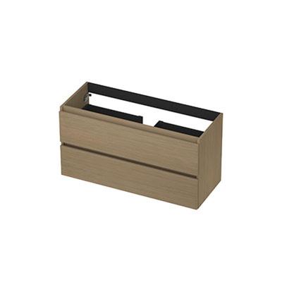 INK - Onderkast 2 Laden Greeploos met Houten Keerlijst - 1000x400x520 Mm - Olijf Eiken