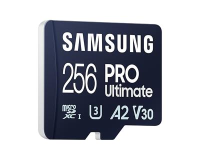 Samsung PRO Ultimate microSD-kaart 256 GB Class 3 UHS-I , v30 Video Speed Class, A2 Application Performance Class Incl. USB-kaartlezer Samsung PRO Ultimate microSD-kaart 256 GB Class 3 UHS-I , v30 Video Speed Class, A2 Application Performance Class Incl. USB-kaartlezer