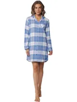 Rebelle Flanellen dames nachthemd lange mouw - Blauw geruit - 100% katoen - thumbnail