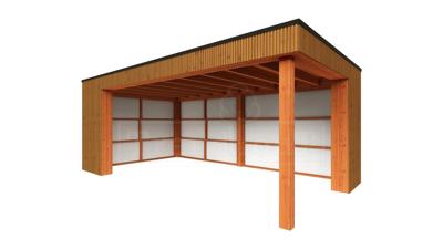 Trendhout Capri overkapping 610x375 cm Lariks/Douglas blank- Plat dak model links- Plat dak- Onbehandeld lariks Douglas hout- Trendhout