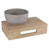 Differnz fonteinset - 40x21x10cm - Rechthoek - 0 kraangaten - grijs/grof terazzo waskom - Hout licht eiken SW642466 / SW794604 - thumbnail