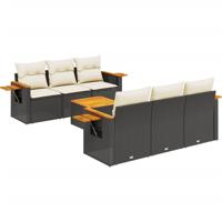 7-delige Loungeset met kussens poly rattan zwart - thumbnail