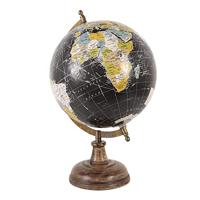 Clayre & Eef Wereldbol 22x33 cm Zwart Hout Ijzer Globe - thumbnail