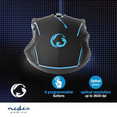 Gaming Muis | Bedraad | DPI: 1200 / 1800 / 2400 / 3600 dpi | Instelbare DPI | Aantal knoppen: 6 | Programmeerbare knoppen | Rechtshandig | 1.50 m | LED - thumbnail