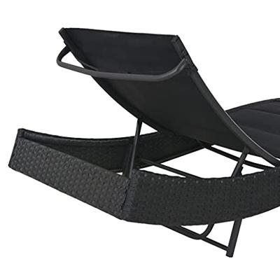 Ligbed poly rattan en textileen zwart - thumbnail