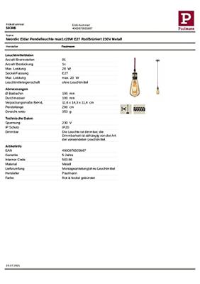 Paulmann Eldar 50386 Plafondlamp LED E27 Rood, Nikkel (geborsteld)