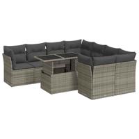9-delige Loungeset met kussens poly rattan grijs - thumbnail