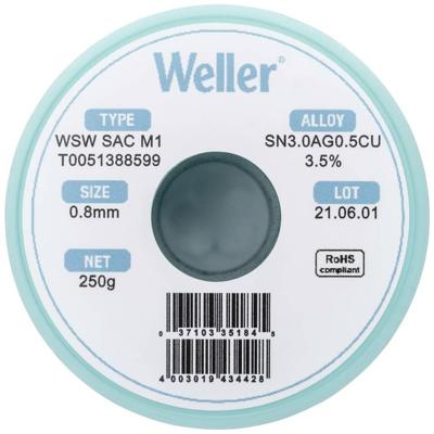 Weller WSW SAC M1 Soldeertin, loodvrij Spoel Sn3,0Ag0,5Cu 250 g 0.8 mm Weller WSW SAC M1 Soldeertin, loodvrij Spoel Sn3,0Ag0,5Cu 250 g 0.8 mm