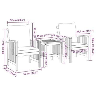Tuinbankenset met kussen 3 pcs Bruin Massief acaciahout