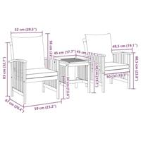 Tuinbankenset met kussen 3 pcs Bruin Massief acaciahout - thumbnail