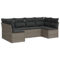 6-delige Loungeset met kussens poly rattan grijs - thumbnail