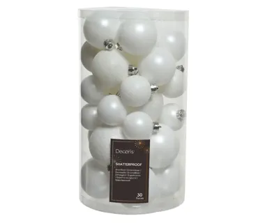 Kerstballen Mix Plastic Wit 30st - thumbnail