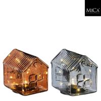 Mica Decorations Transparant LED Huis 12x9.5x11.5 cm Grijs/Bruin Assorti - thumbnail