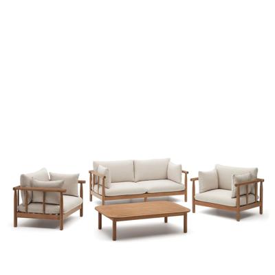 Kave Home Loungeset 'Sacova' Eucalyptushout, Met 2 fauteuils, 2-zitsbank en salontafel