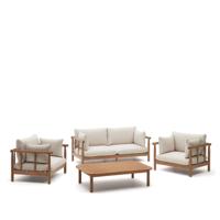 Kave Home Loungeset 'Sacova' Eucalyptushout, Met 2 fauteuils, 2-zitsbank en salontafel - thumbnail