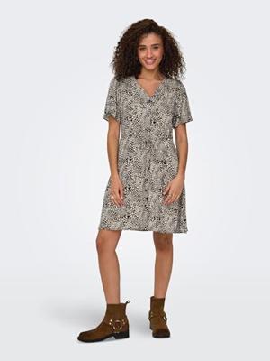 Only Onlevida S/s Short Dress Wvn Noos Zomerjurkjes Pumice Stone Alma Heart Leo