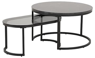 Bendt Salontafel 'Flemming' Set van 2 stuks, Marmerlook en glas, kleur zwart Bendt Salontafel 'Flemming' Set van 2 stuks, Marmerlook en glas, kleur zwart