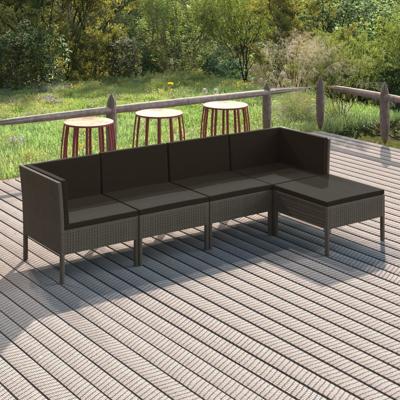 5-delige Loungeset met kussens poly rattan grijs