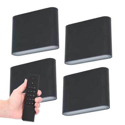 Set van 4 Dallas S LED Wandlampen - Zwart - 6 Watt 720 lumen - 3000K warm wit - Up & Down light - IP54 waterdicht - Incl. dimmer met afstandsbediening - Binnen & buiten