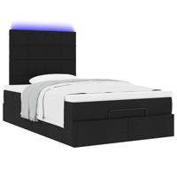 Ottoman bed met matras en LED's 120x190 cm stof zwart - thumbnail