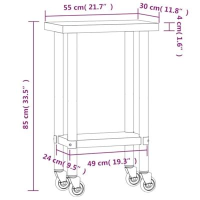 VidaXL Keukenwerktafel met wielen 55x30x85 cm roestvrij staal VidaXL Keukenwerktafel met wielen 55x30x85 cm roestvrij staal