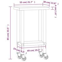 VidaXL Keukenwerktafel met wielen 55x30x85 cm roestvrij staal - thumbnail