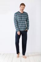 Moderne gestreepte blauwe herenpyjama van Hajo - thumbnail