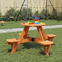 Picknicktafel voor 4 kinderen met parasolgat rond vurenhout - thumbnail