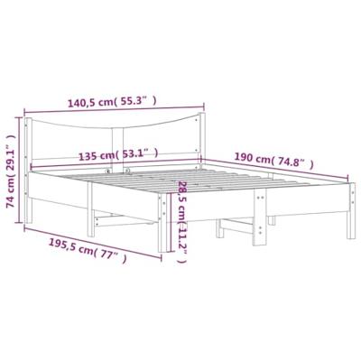 Bedframe massief grenenhout wasbruin 135x190 cm