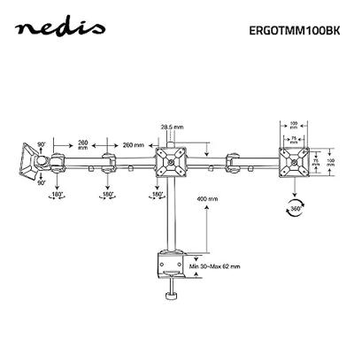 Nedis ergotmm100bk ergonomische monitorbeugel drie monitor-armen draai- en kantelbaar zwart
