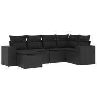 6-delige Loungeset met kussens poly rattan zwart - thumbnail