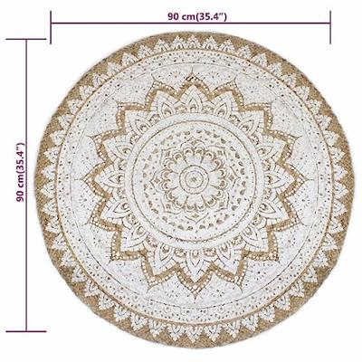 VidaXL Tapijt met print rond 90 cm gevlochten jute