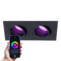 Mallorca - LED inbouwspot - IP20 - Kantelbaar - 11 Watt 690 Lumen - Wifi + Bluetooth - RGBWW - Dubbel - GU10 - Google Home, Amazon Alexa en Siri - Rechthoek - Voor binnen - Zwart - thumbnail