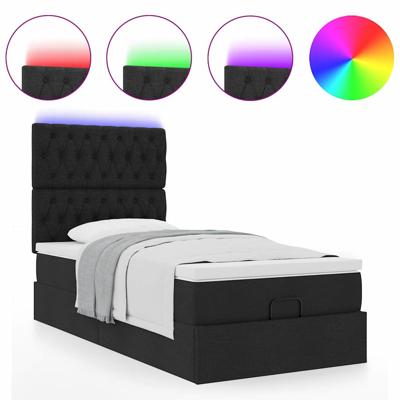 Ottoman bed met matras en LED's 140x190cm stof zwart - thumbnail
