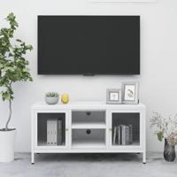 Tv-meubel 105x35x52 cm staal en glas wit - thumbnail