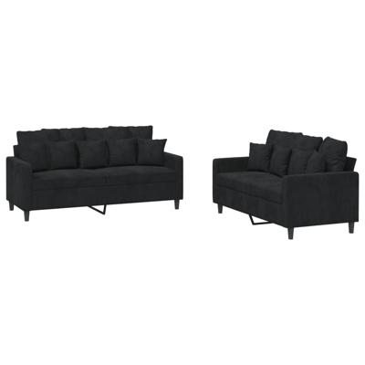 2-delige Loungeset met kussens fluweel zwart - thumbnail