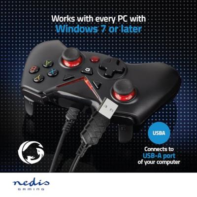Nedis GGPD110BK Gamepad Usb Type-a Usb Gevoed Pc Aantal Knoppen: 12 Kabellengte: 1.60 M Zwart