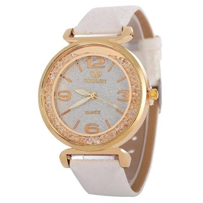 FULAIDA vrouwen Strass goud poeder PU lederen band quartz horloge (wit)
