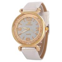 FULAIDA vrouwen Strass goud poeder PU lederen band quartz horloge (wit) - thumbnail