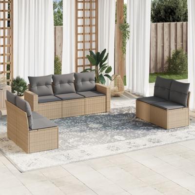 8-delige Loungeset met kussens poly rattan beige
