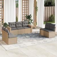 8-delige Loungeset met kussens poly rattan beige - thumbnail