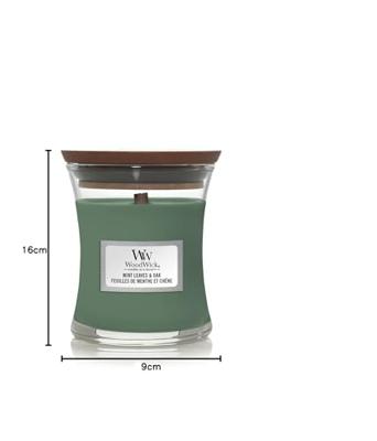 WoodWick Geurkaars Mini Mint Leaves & Oak - 8 cm / ø 7 cm - Geurkaars in Glas - Houten Lont